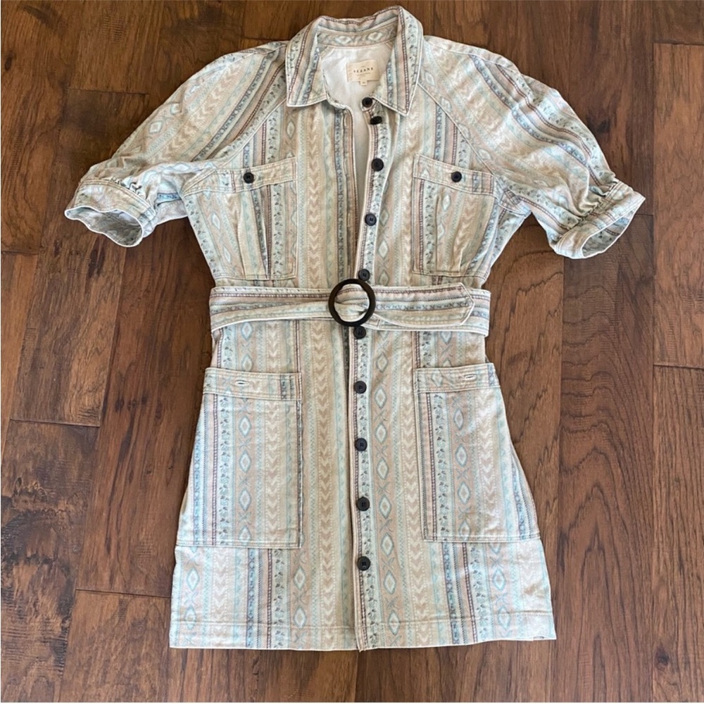 SÉZANE Ren Tribal/Aztec Print Denim Button Down Dress sz US 8 / FR 40 - Picture 4 of 14